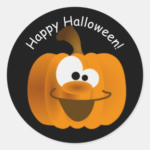 Funny Silly Emoji Halloween Pumpkin Classic Round Sticker