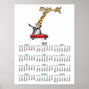 funny silly giraffe in a car commuting poster