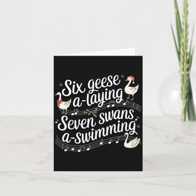 Funny Silly Goose 6 Geese Laying 7 Swans Swimming  Card (Front)