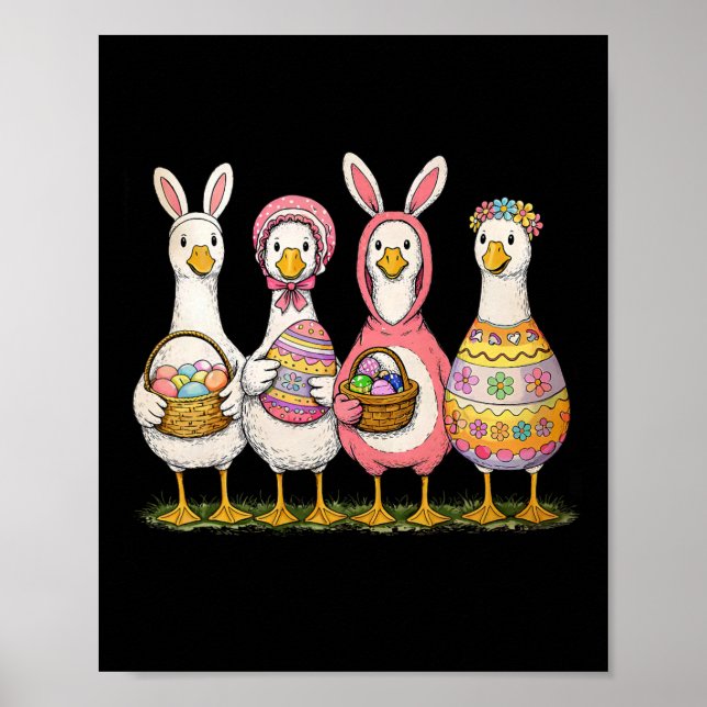 Funny Silly Goose Bunny Rabbit Eggs Happy Easter T Poster (Front)