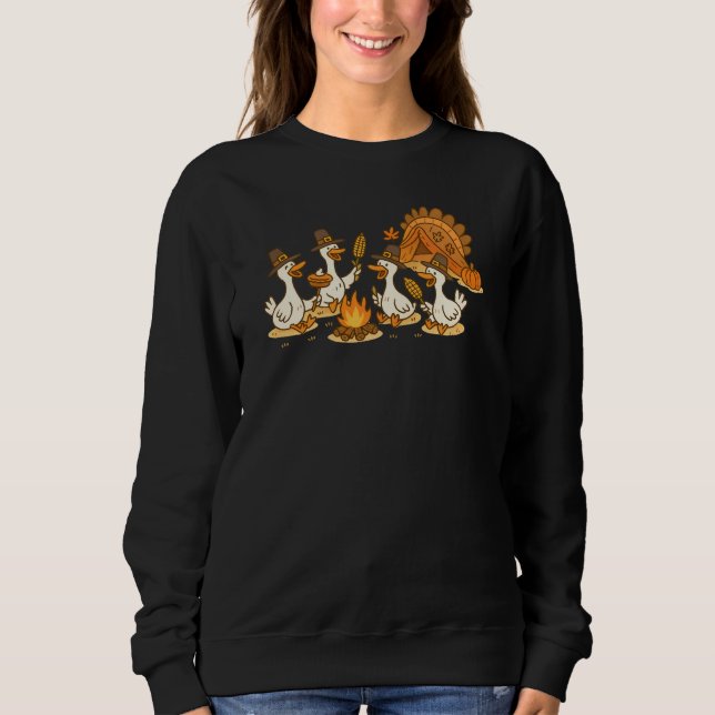 Funny Silly Goose Camping Thanksgiving Sweatshirt (Front)