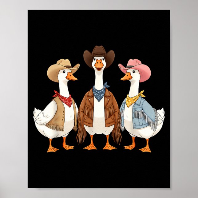 Funny Silly Goose Cowboy Western Cowgirl Goose Hum Poster (Front)