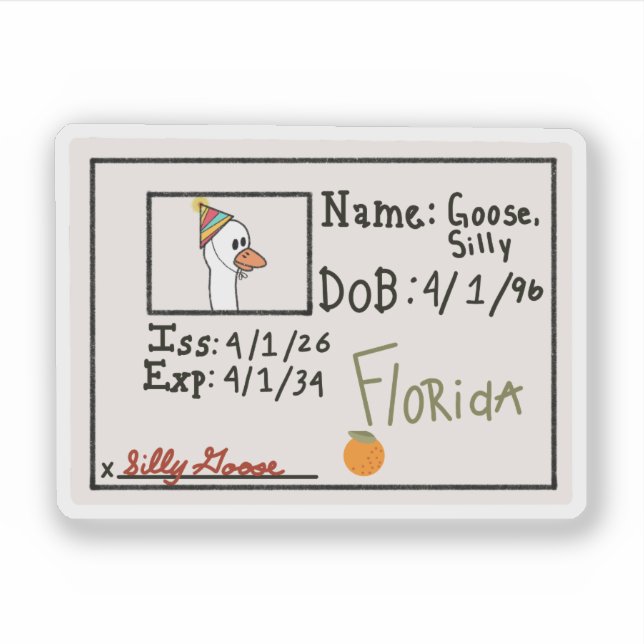 Funny Silly Goose ID Sticker (Front)