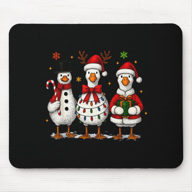 Funny Silly Goose Merry Christmas Lights Goose Xma Mouse Mat (Front)