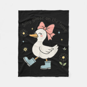 Funny Silly Goose On The Loose Cute Bow Rain Boots Fleece Blanket