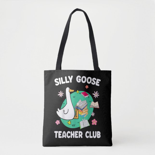Funny Silly Goose Teacher Club Animal Lover Groovy Tote Bag (Front)