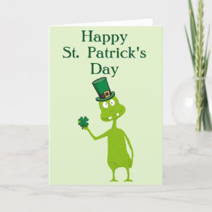 Funny Silly Green Guy with Shamrock Holiday Card