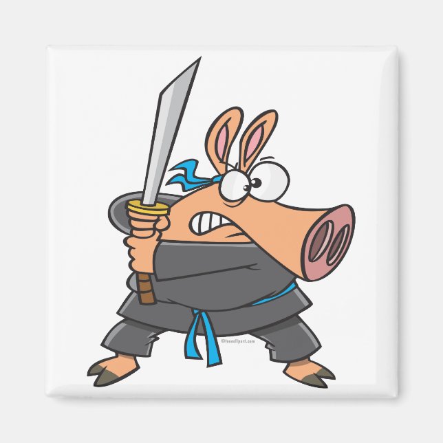 funny silly ninja karate pig piggy cartoon magnet (Front)