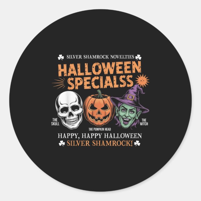 Funny Silver Shamrock Novelties Halloween Specials Classic Round Sticker (Front)