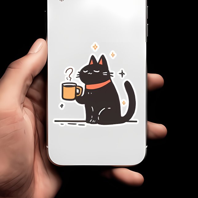 Funny Simple Black Cat with Coffee Cup (Creator Uploaded)