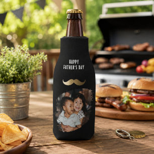 Funny Simple Moustache Happy Father's Day Photo Bottle Cooler
