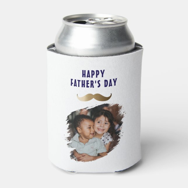 Funny Simple Moustache Happy Father's Day Photo Can Cooler (Can Front)