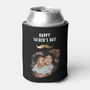 Funny Simple Moustache Happy Father's Day Photo Can Cooler