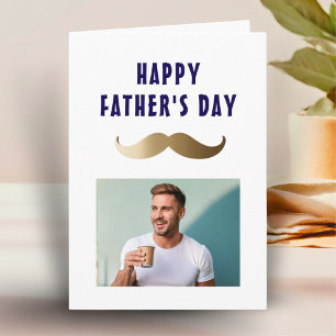 Funny Simple Moustache Happy Father's Day Photo Card