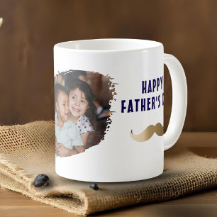 Funny Simple Moustache Happy Father's Day Photo Large Coffee Mug
