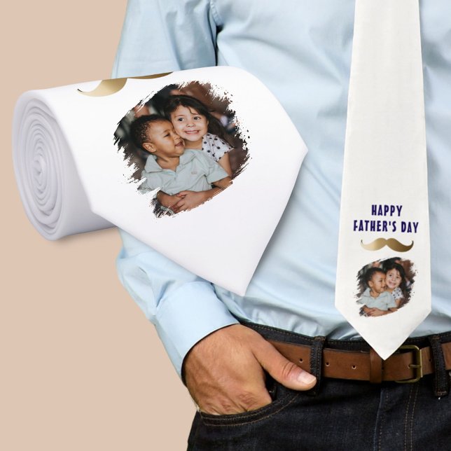 Funny Simple Moustache Happy Father's Day Photo Tie (Creator Uploaded)