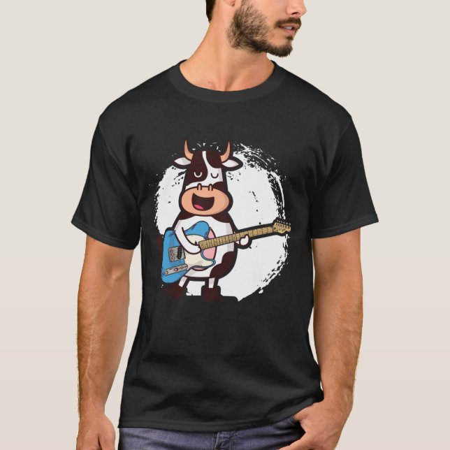 Funny Singer Cow Guitar Music Lovers  T-Shirt (Front)