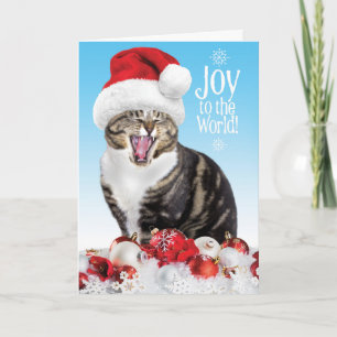 Funny Singing Christmas Cat- Joy to the World Holiday Card