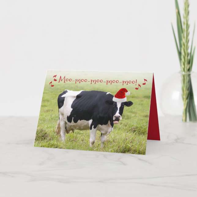 Funny Singing Christmas Cow Card (Front)