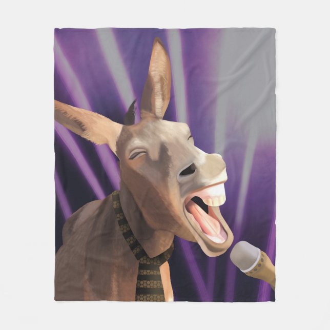 Funny Singing Donkey Farm Animal Purple Background Fleece Blanket (Front)