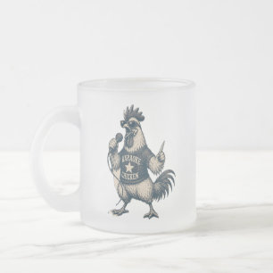 Funny Singing Rooster Vintage Music Illustration Frosted Glass Coffee Mug
