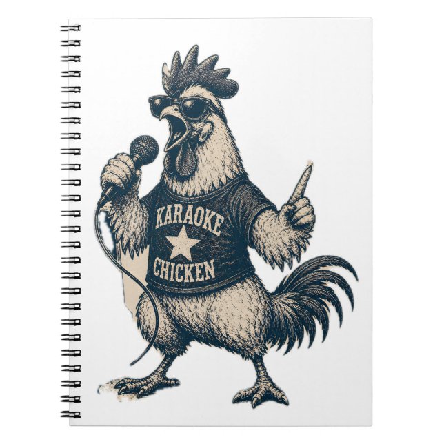 Funny Singing Rooster Vintage Music Illustration Notebook (Front)