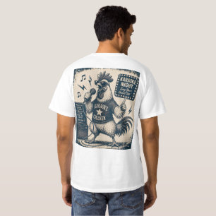 Funny Singing Rooster Vintage Music Illustration T-Shirt