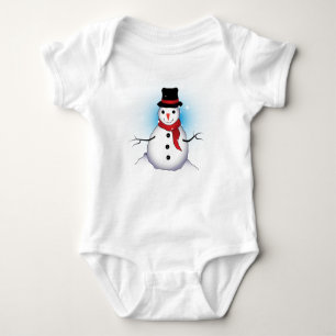 Funny Single Snowman with Soft Blue Tinge on WHITE Baby Bodysuit