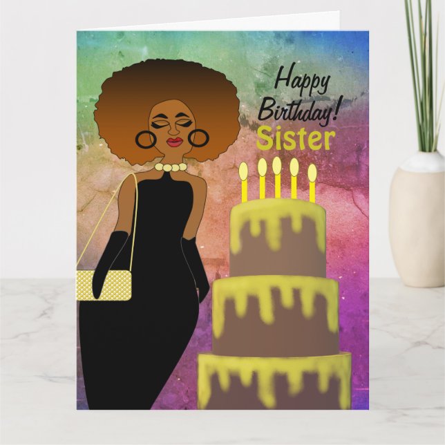Funny Sister African American Happy Birthday Card (Front)