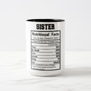 Funny Sister Nutrition Facts Two-Tone Coffee Mug