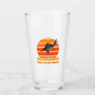 Funny Sistersaurus Dino Sister Humour Design Glass