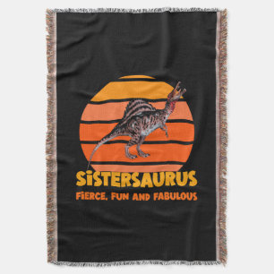 Funny Sistersaurus Dino Sister Humour Design Throw Blanket