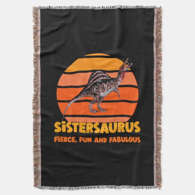 Funny Sistersaurus Dino Sister Humour Design Throw Blanket (Front Vertical)