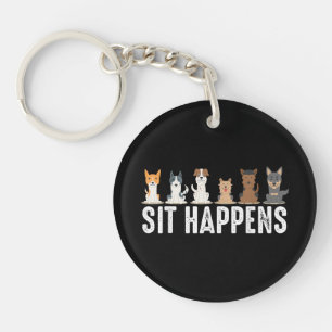 Funny Sit Happens Cool Sitting Dogs Key Ring