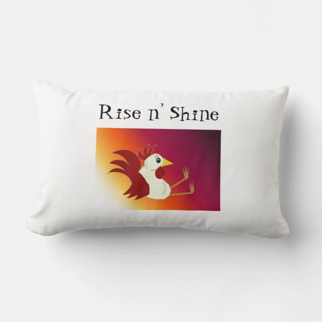 Funny Sitting Rooster Rise and Shine Lumbar Cushion (Front)
