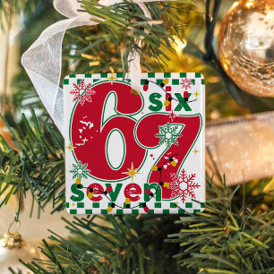 Funny Six Seven 67 6 7 Meme Christmas Gift Holiday Ceramic Ornament