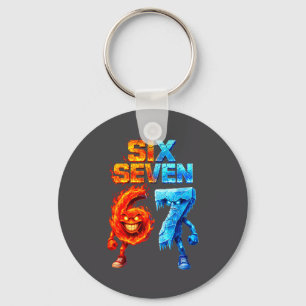 Funny Six Seven 67 Brainrot Meme Fire And Ice Teen Key Ring