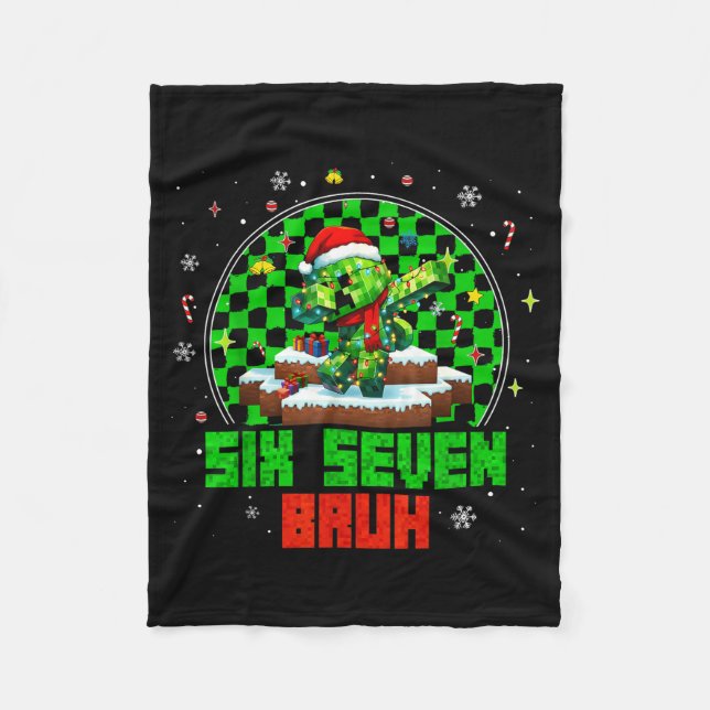 Funny Six Seven 67 Bruh Meme 6 7 Santa Christmas P Fleece Blanket (Front)