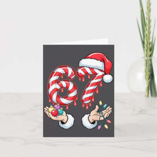 Funny Six Seven 67 Christmas Candy Cane Festive Ho Card (Front)