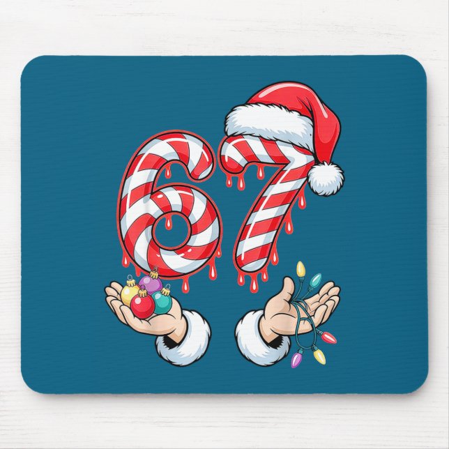 Funny Six Seven 67 Christmas Candy Cane Festive Ho Mouse Mat (Front)
