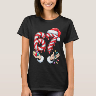 Funny Six Seven 67 Christmas Candy Cane Festive Ho T-Shirt