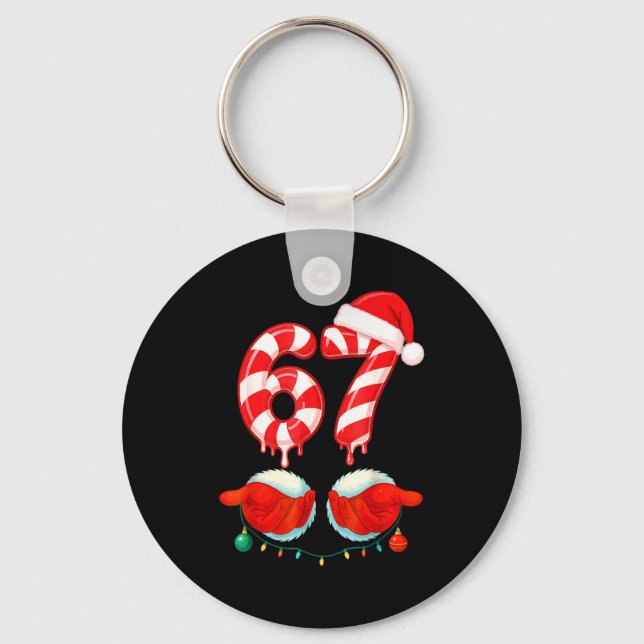 Funny Six Seven 67 Christmas Candy Cane  Key Ring (Front)