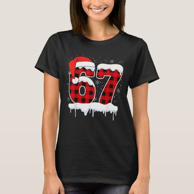 Funny Six Seven 67 Christmas Red Plaid Xmas Gen Al T-Shirt (Front)