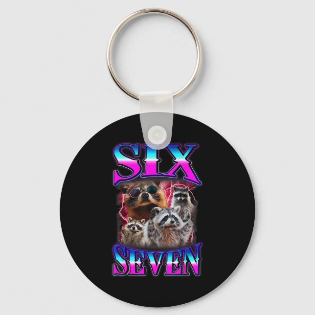 Funny Six Seven 67 Meme 67 Racoon Meme Bootleg Gra Key Ring (Front)
