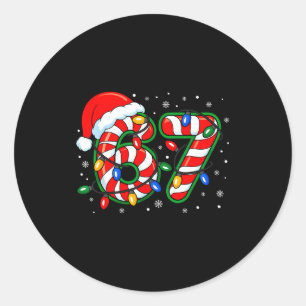 Funny Six Seven 67 Meme 6 7 Christmas Candy Cane B Classic Round Sticker