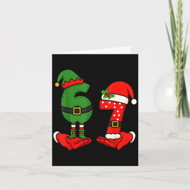 Funny Six Seven 67 Meme 6 7 Christmas Elf Hand Boy Card (Front)