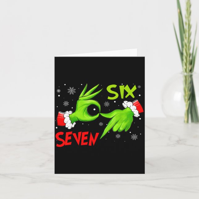 Funny Six Seven 67 Meme 6 7 Christmas Elf Hand Boy Card (Front)