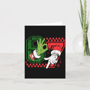 Funny Six Seven 67 Meme 6 7 Christmas Elf Hand Boy Card