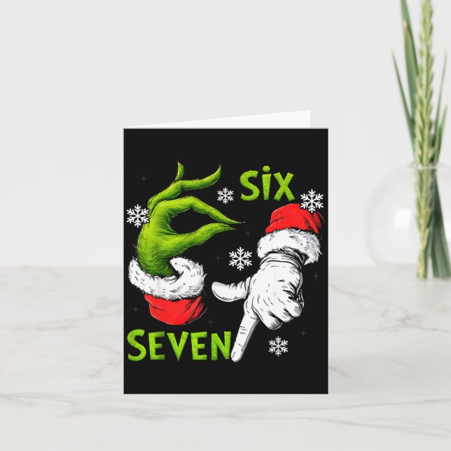 Funny Six Seven 67 Meme 6 7 Christmas Elf Hand Boy Card (Front)