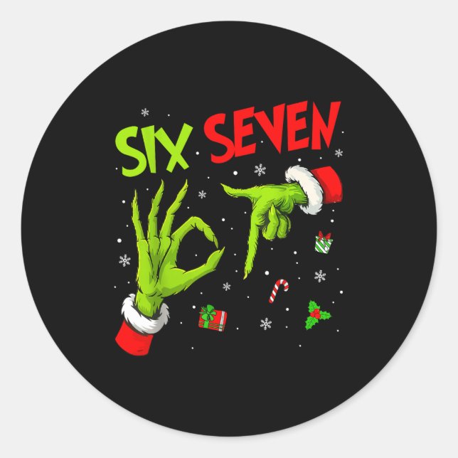 Funny Six Seven 67 Meme 6 7 Christmas Elf Hand Boy Classic Round Sticker (Front)
